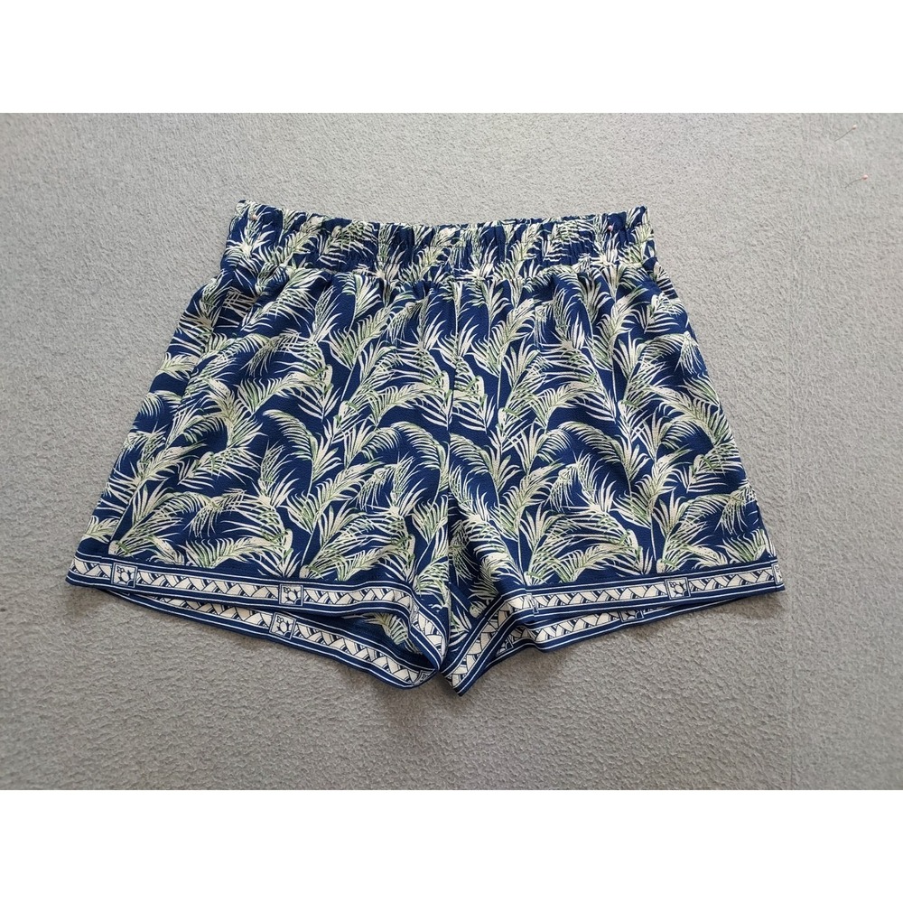 Max Studio Women Shorts  L Blue Tropical Print Elastic Waist Pull On Logo Casual
